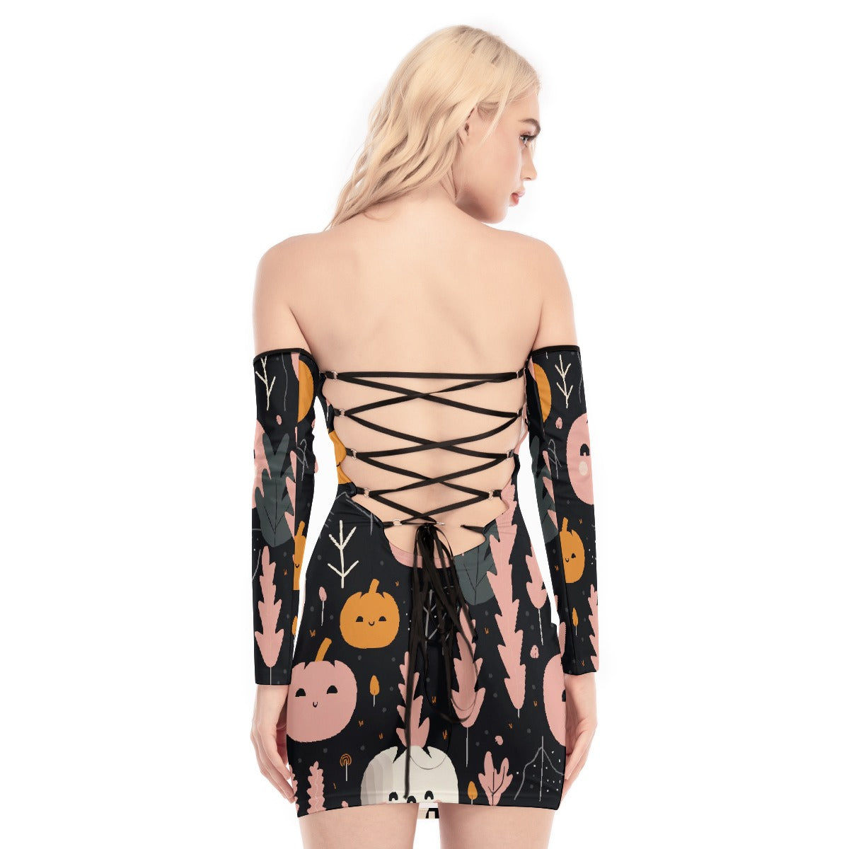 All-Over Print Women's Off-shoulder Back Lace-up Dress