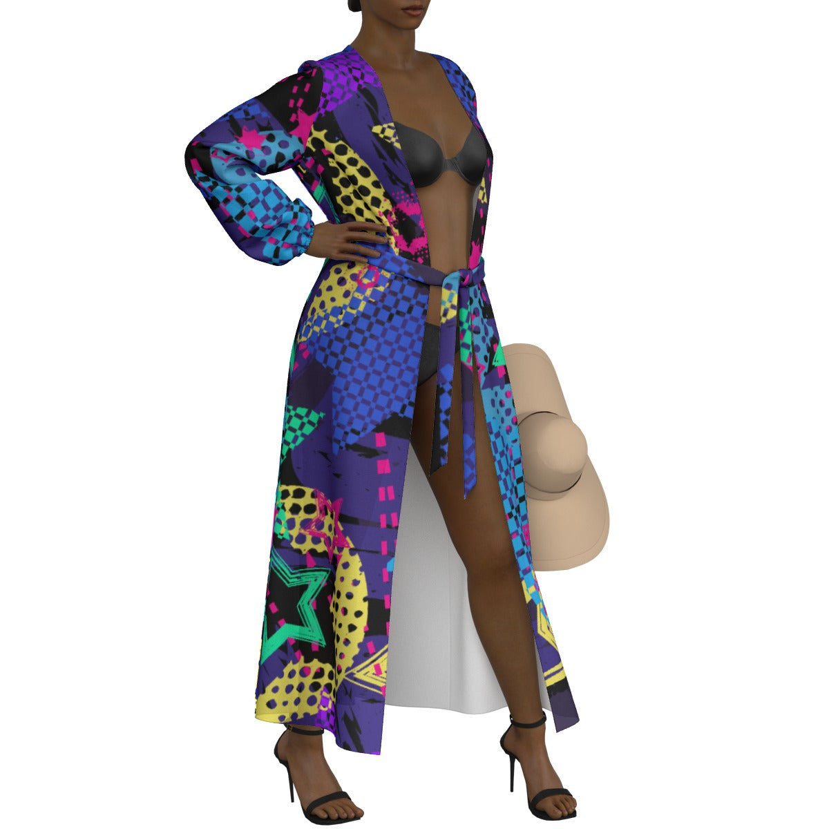 All-Over Print Women's Lace-up Chiffon Robe