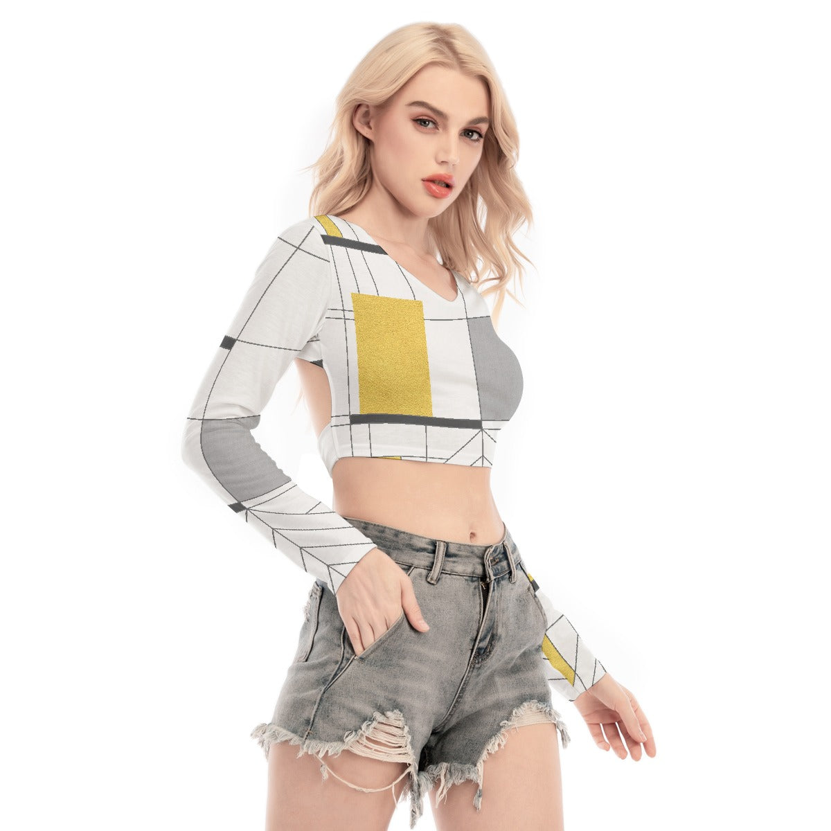 All-Over Print Women's Back Hollow T-shirt With Strap