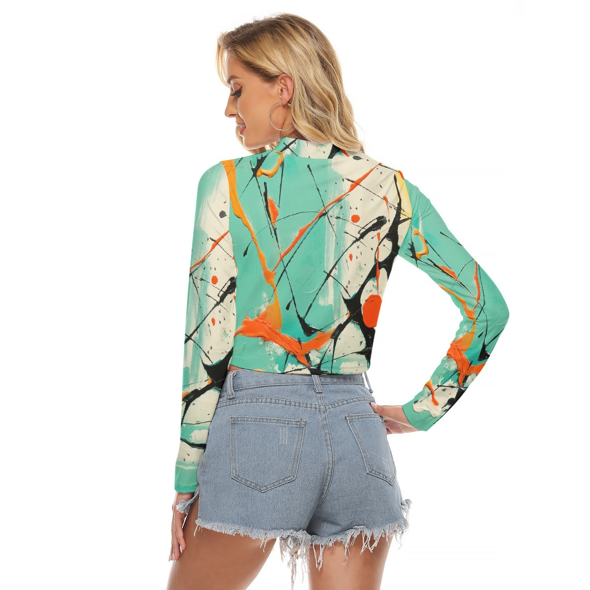 All-Over Print Women's Hollow Chest Keyhole Tight Crop Top