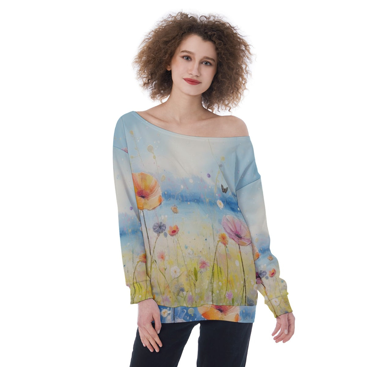 All-Over Print Oversized Women's Off-Shoulder Sweatshirt