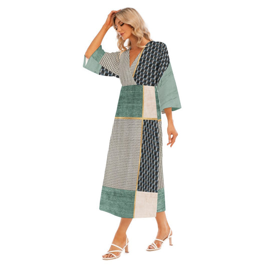 All-Over Print Women's Mid-Sleeve Long Dress