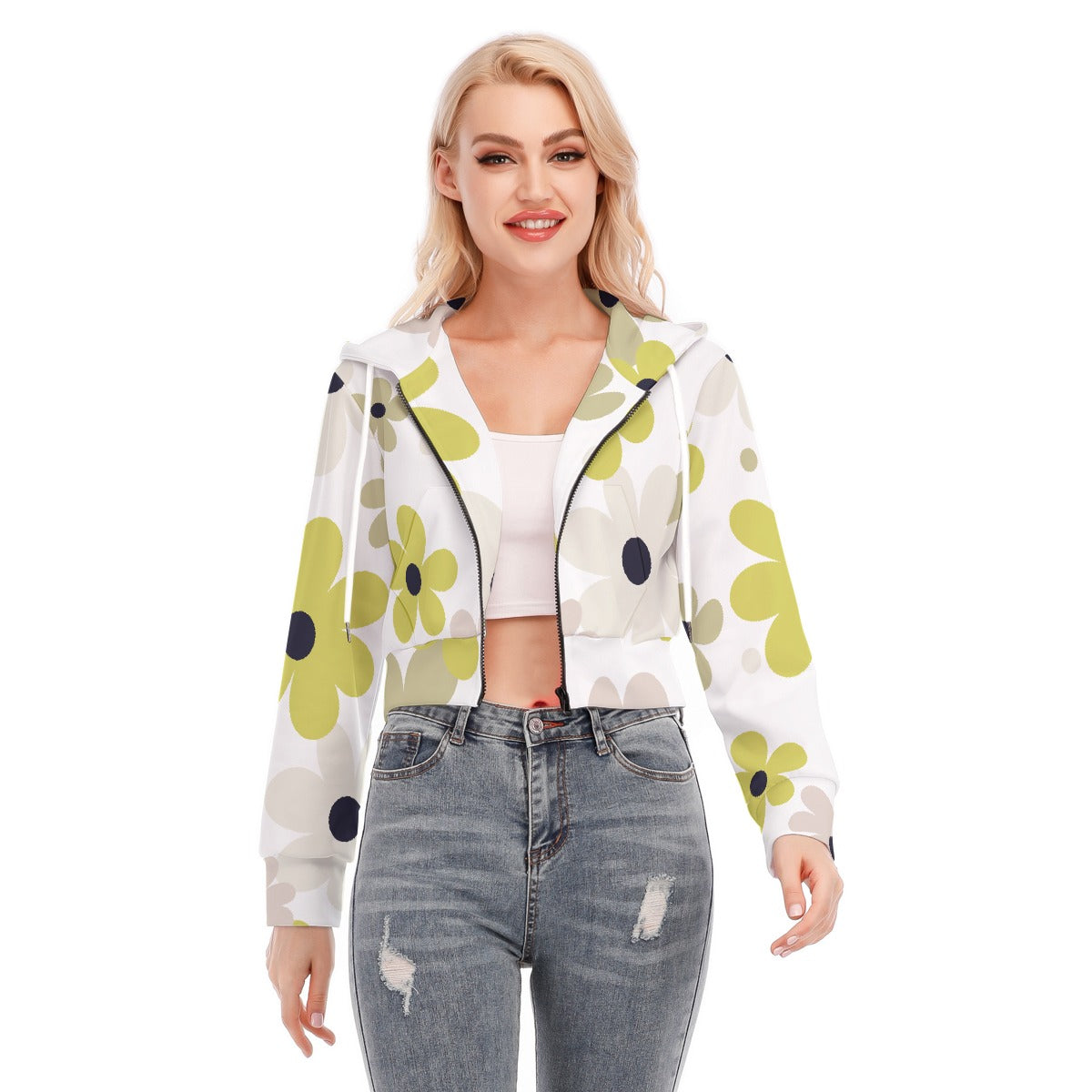All-Over Print Women's Crop Top Hoodie With Zipper Closure