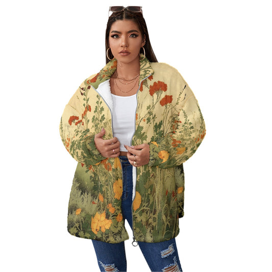 All-Over Print Unisex Borg Fleece Stand-up Collar Coat With Zipper Closure(Plus Size)