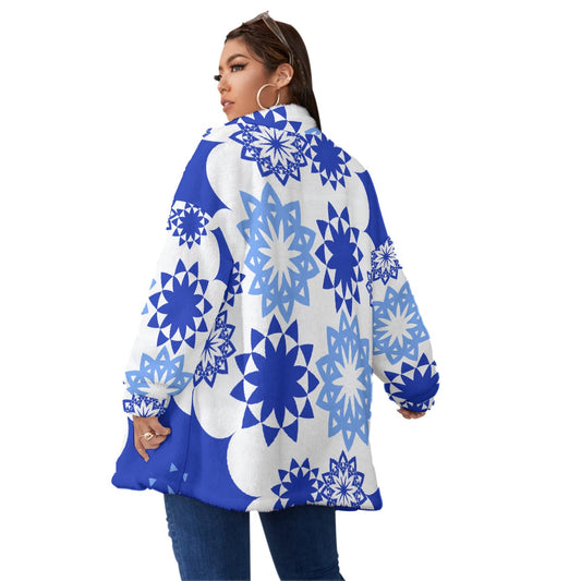 All-Over Print Unisex Borg Fleece Stand-up Collar Coat With Zipper Closure(Plus Size)