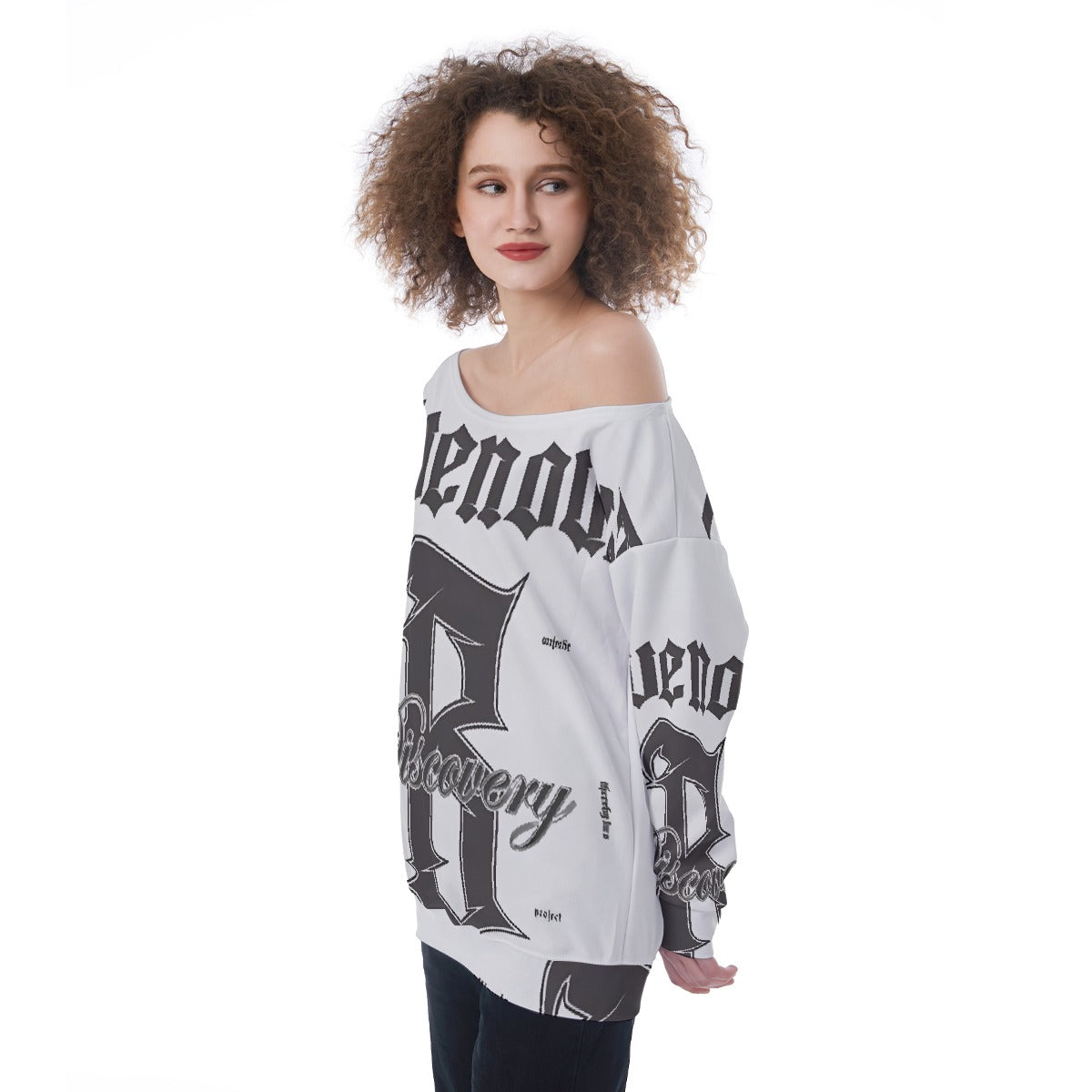 All-Over Print Oversized Women's Off-Shoulder Sweatshirt