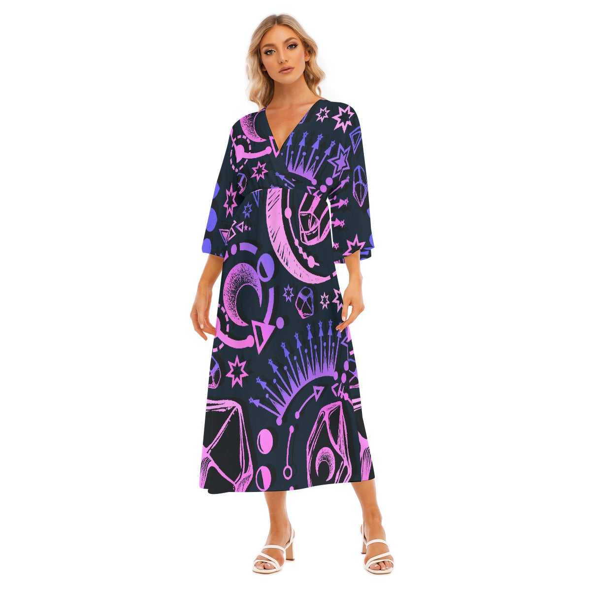 All-Over Print Women's Mid-Sleeve Long Dress