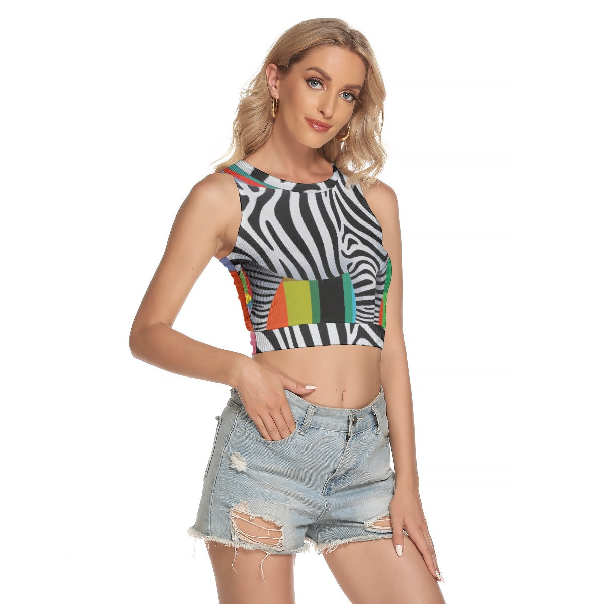 All-Over Print Women's Sleeveless Back Hollow Crop Top