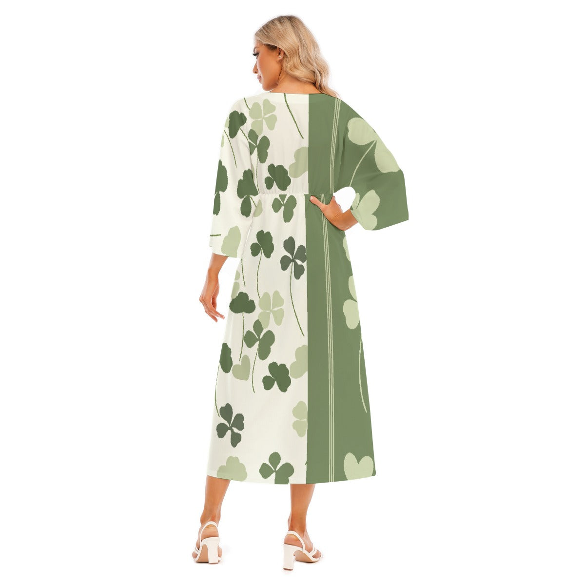 All-Over Print Women's Mid-Sleeve Long Dress