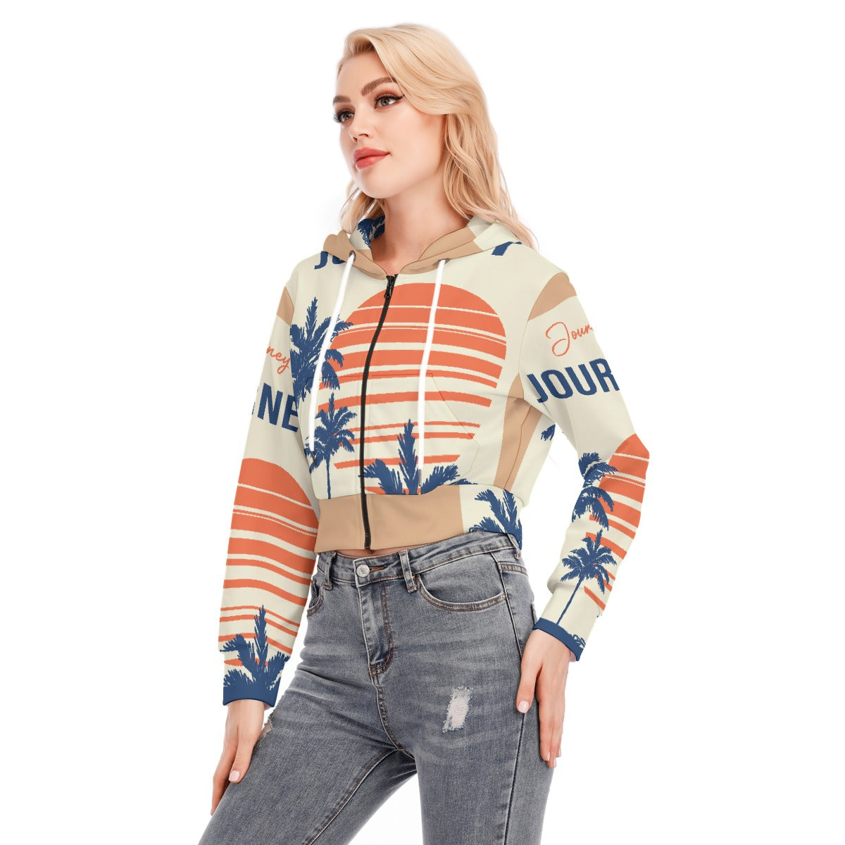 All-Over Print Women's Crop Top Hoodie With Zipper Closure