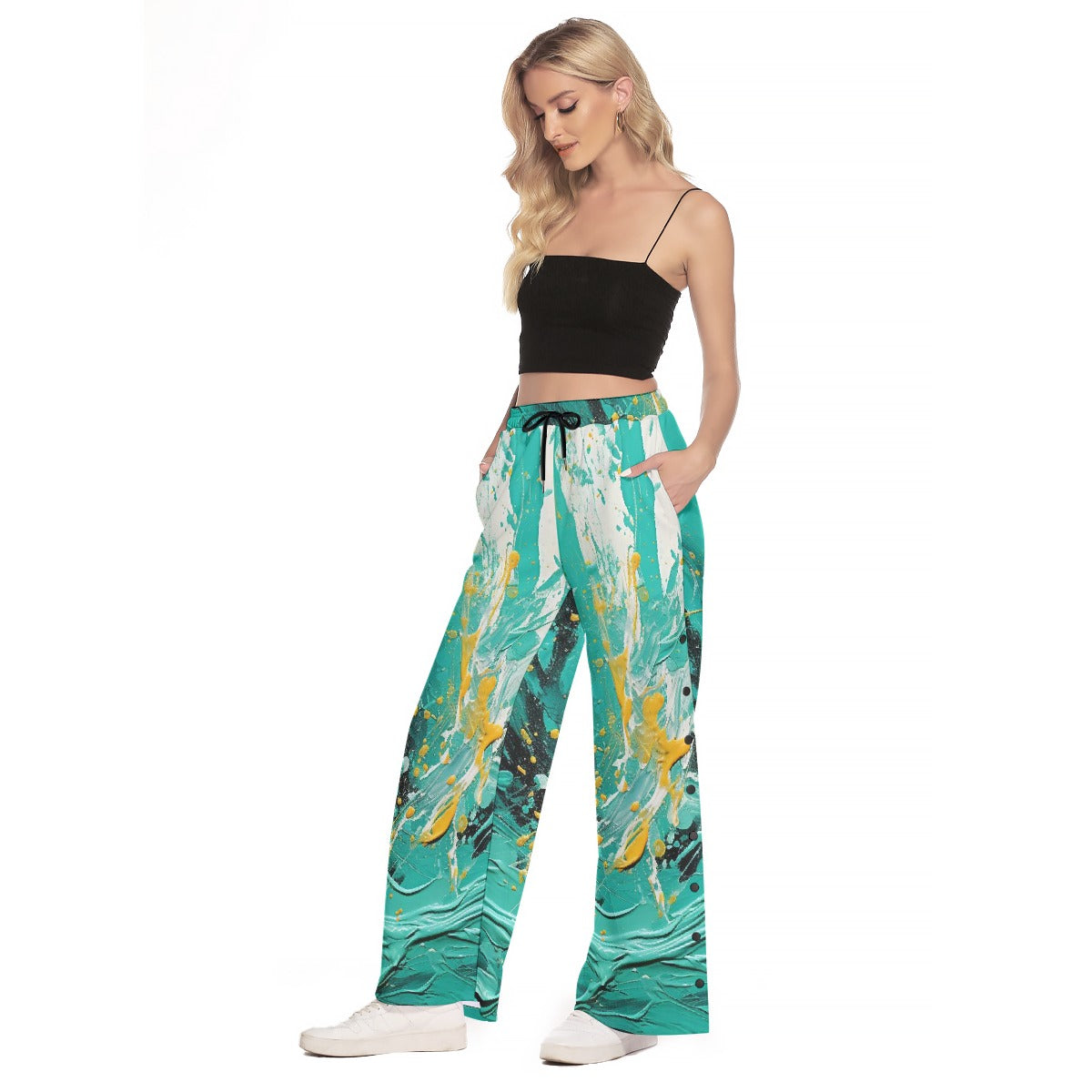 All-Over Print Women's Side Slit Snap Button Trousers