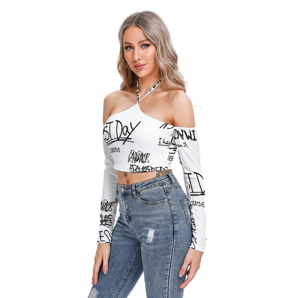 All-Over Print Women's Halter Lace-up Top