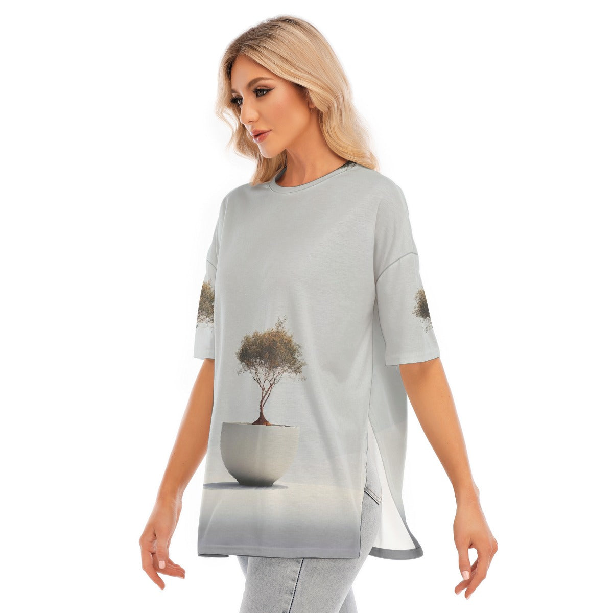 All-Over Print Women's Short Sleeves T-shirt With Hem Split