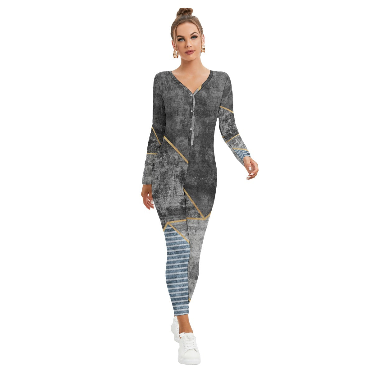 All-Over Print Women's Plunging Neck Jumpsuit