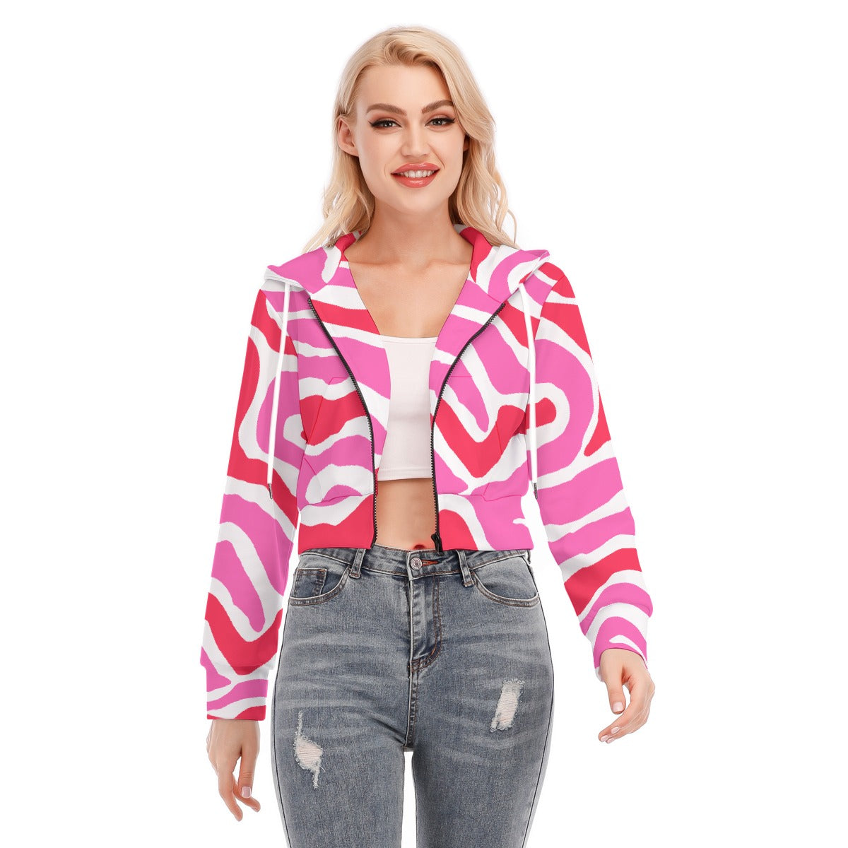 All-Over Print Women's Crop Top Hoodie With Zipper Closure