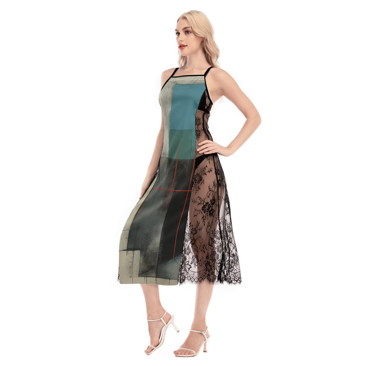 All-Over Print Women's Lace Cami Cross Back Dress