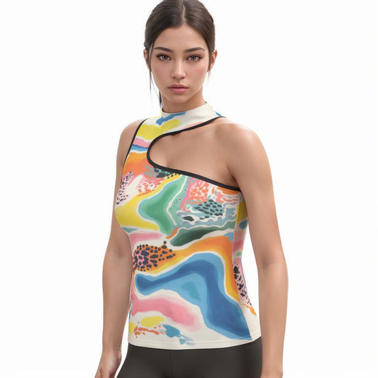All-Over Print Women's Halter Sleeveless Asymmetrical Tank Top