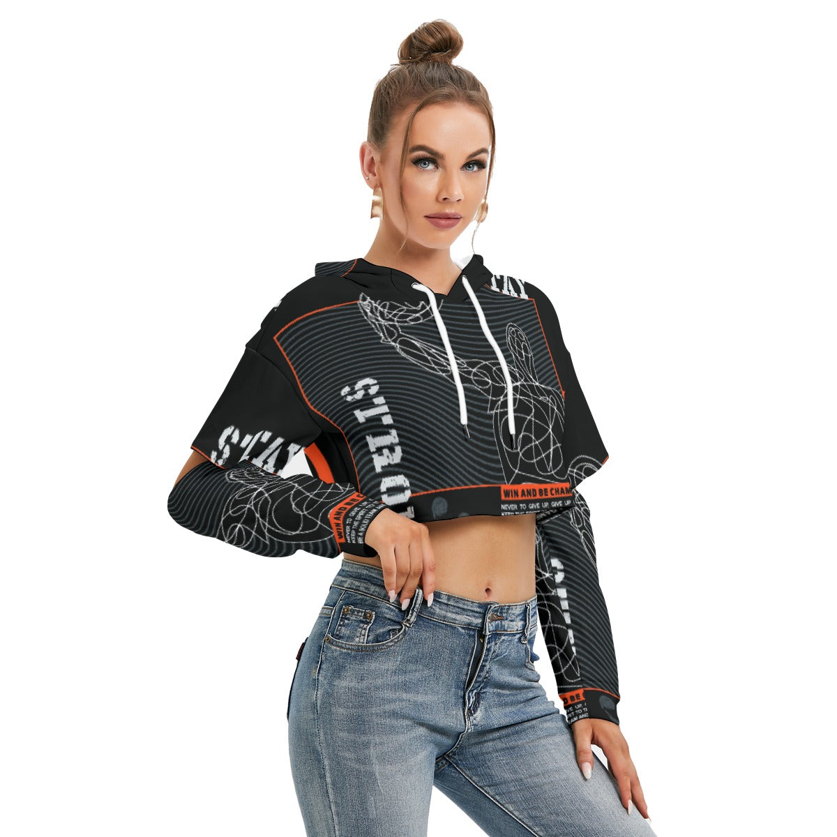 All-Over Print Women's Heavy Fleece Hoodie With Hollow Out Sleeve