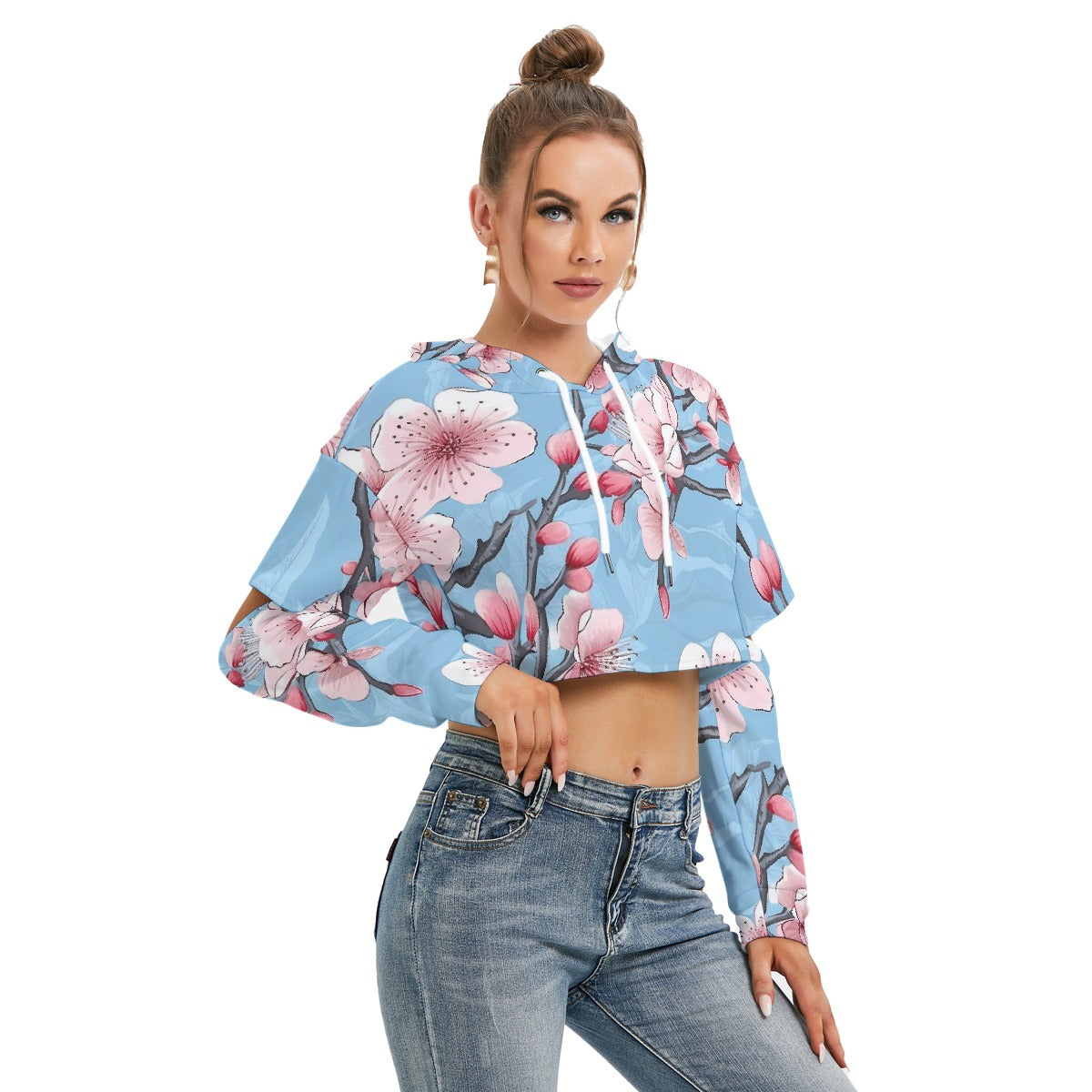 All-Over Print Women's Heavy Fleece Hoodie With Hollow Out Sleeve