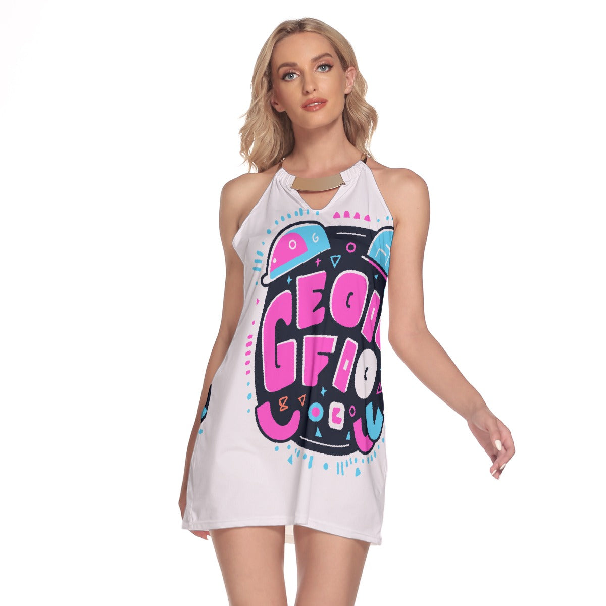 All-Over Print Women's Round Neck Above Knee Dress