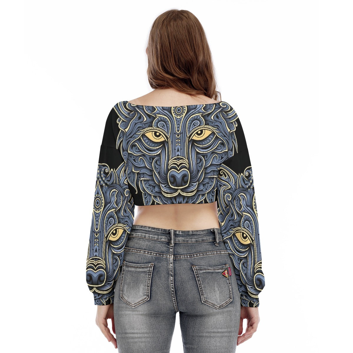 All-Over Print Women's V-neck Long Sleeve Cropped Sweatshirt