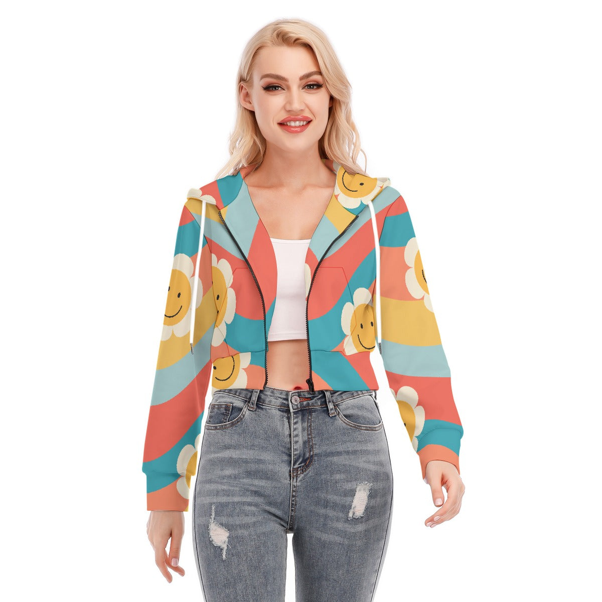 All-Over Print Women's Crop Top Hoodie With Zipper Closure