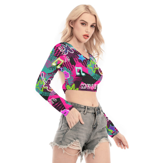 All-Over Print Women's Back Hollow T-shirt With Strap