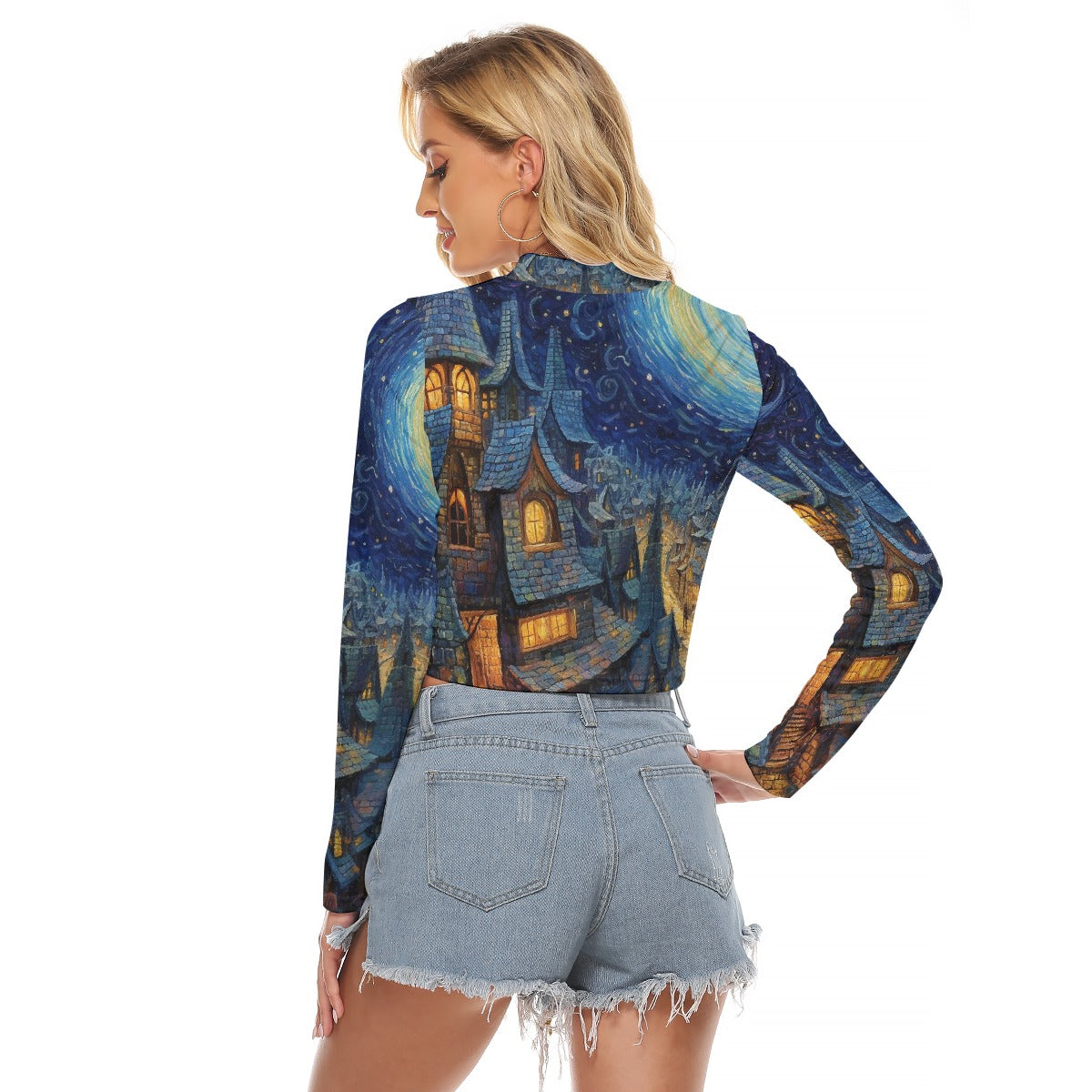 All-Over Print Women's Hollow Chest Keyhole Tight Crop Top