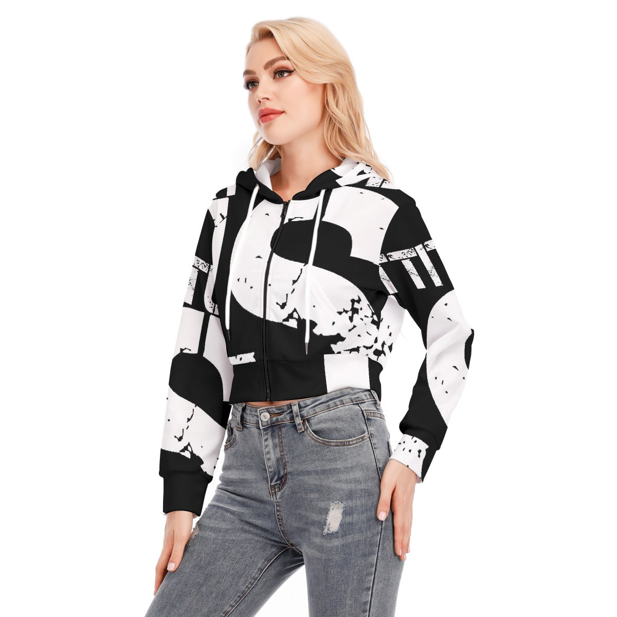 All-Over Print Women's Crop Top Hoodie With Zipper Closure