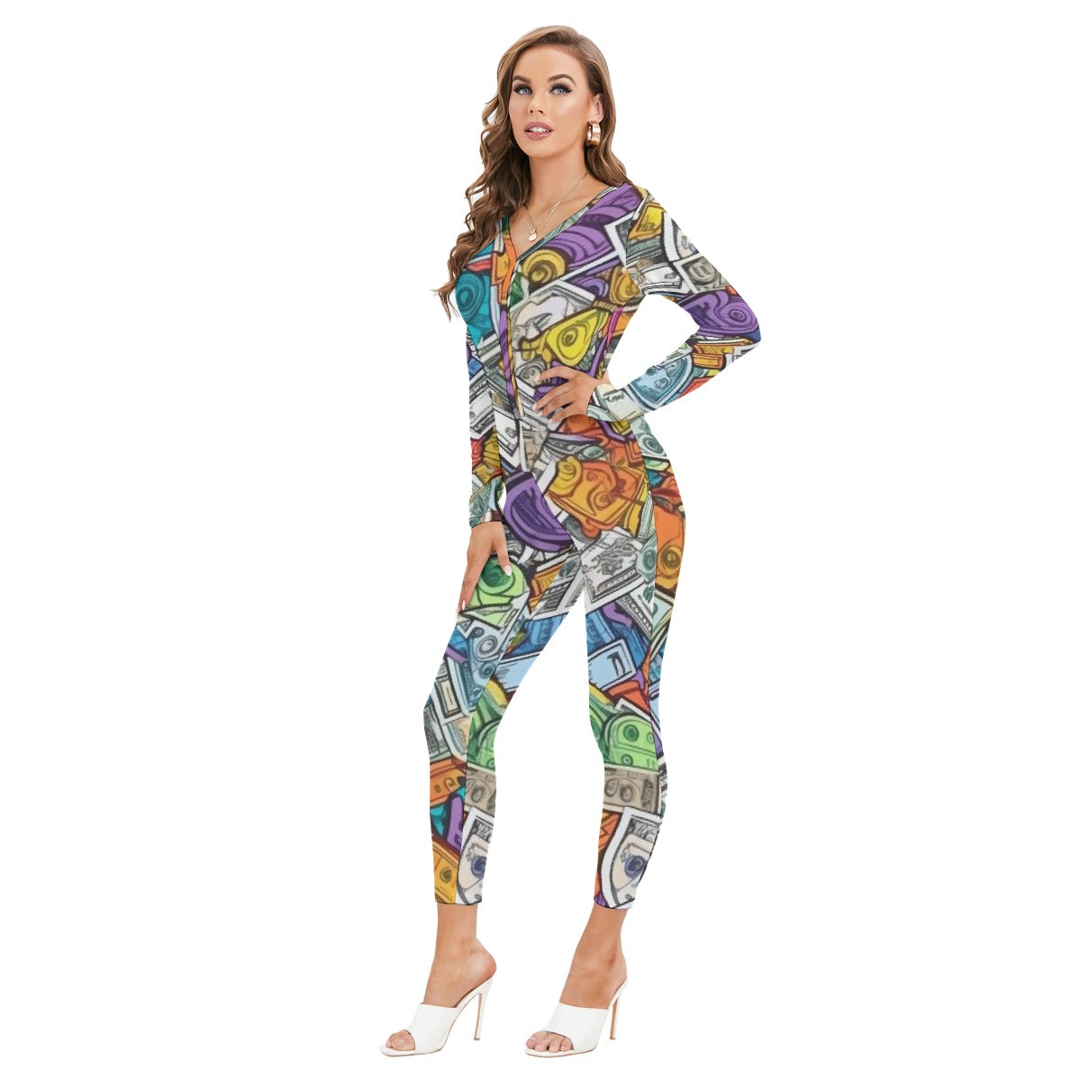 All-Over Print Women's Plunging Neck Jumpsuit