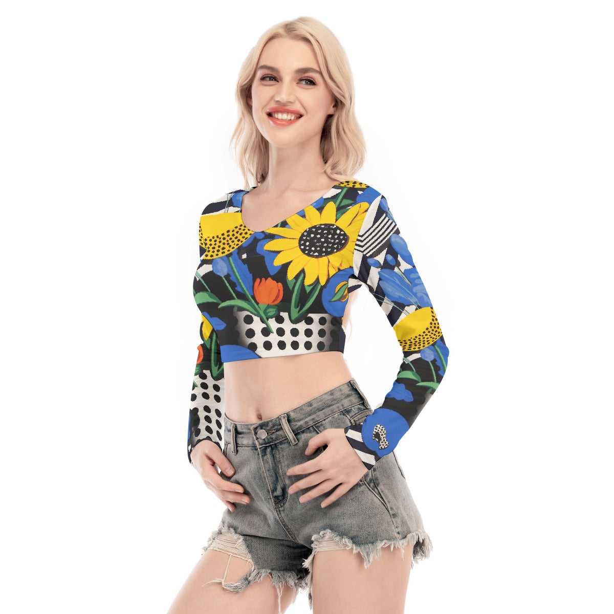 All-Over Print Women's Back Hollow T-shirt With Strap