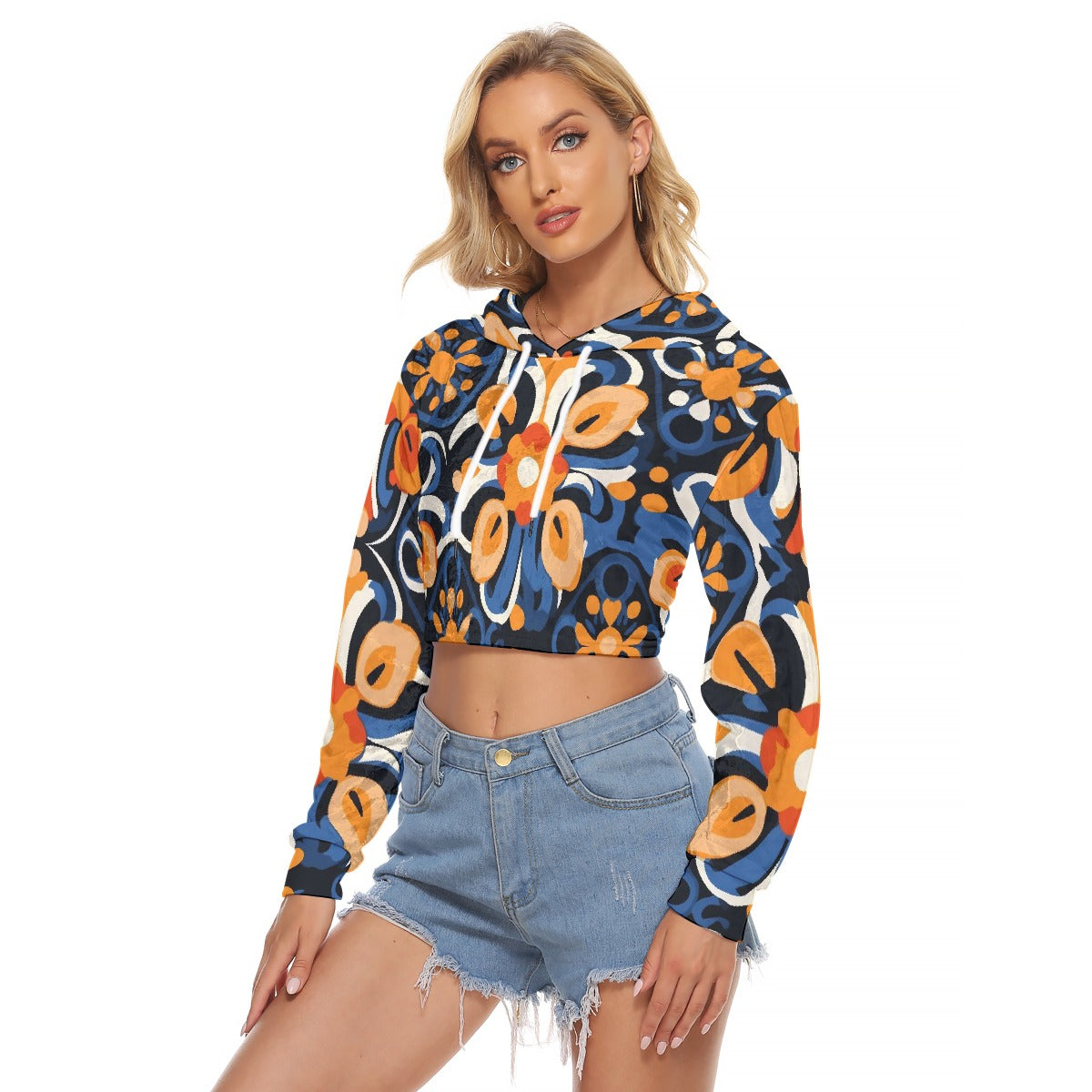All-Over Print Women's Crop Top Hoodie|Velvet