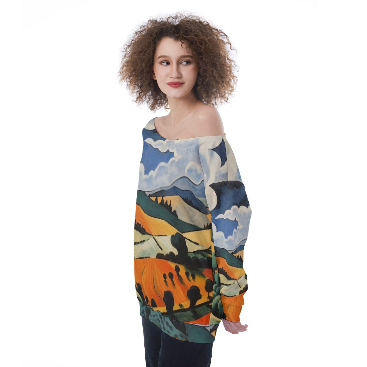 All-Over Print Oversized Women's Off-Shoulder Sweatshirt