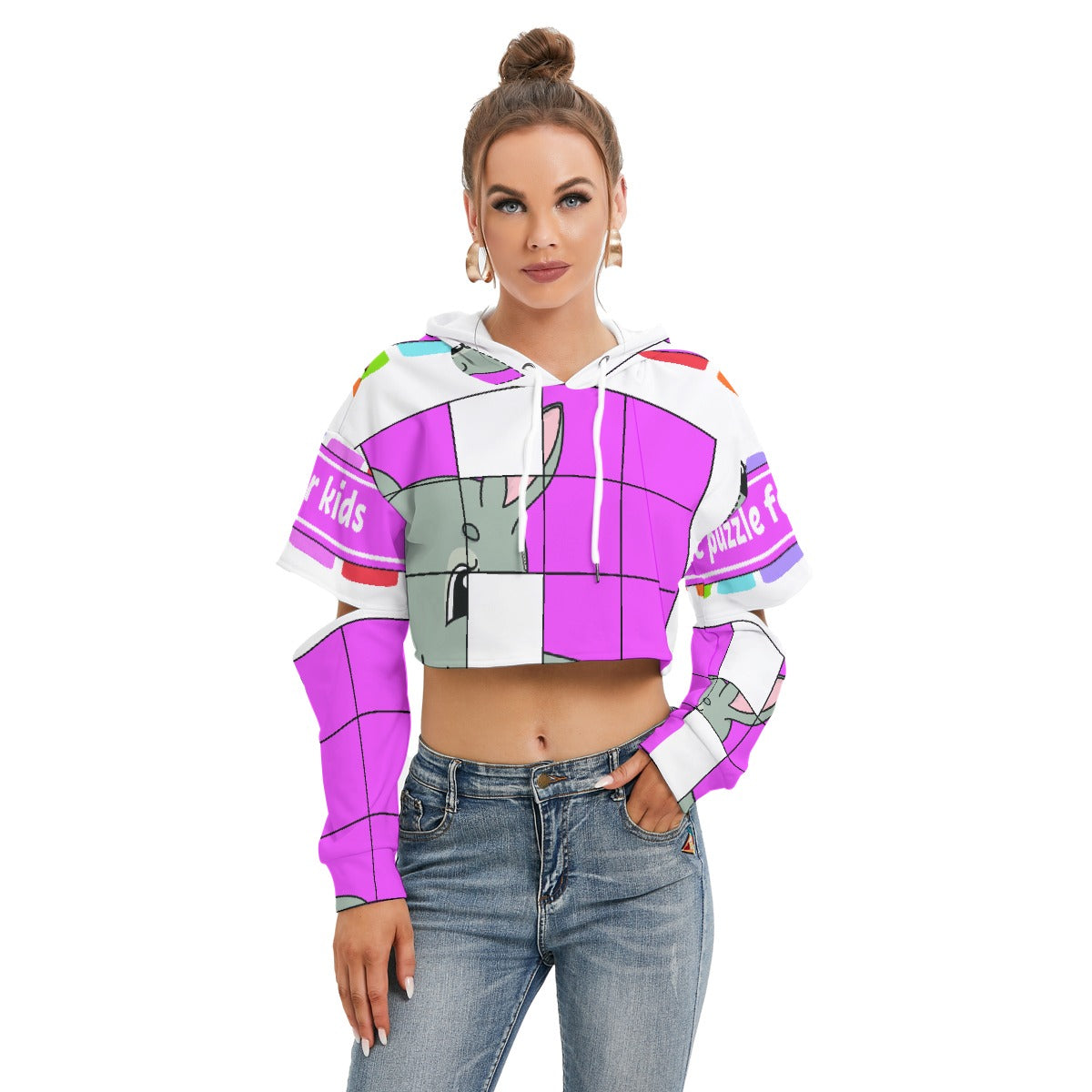 All-Over Print Women's Heavy Fleece Hoodie With Hollow Out Sleeve
