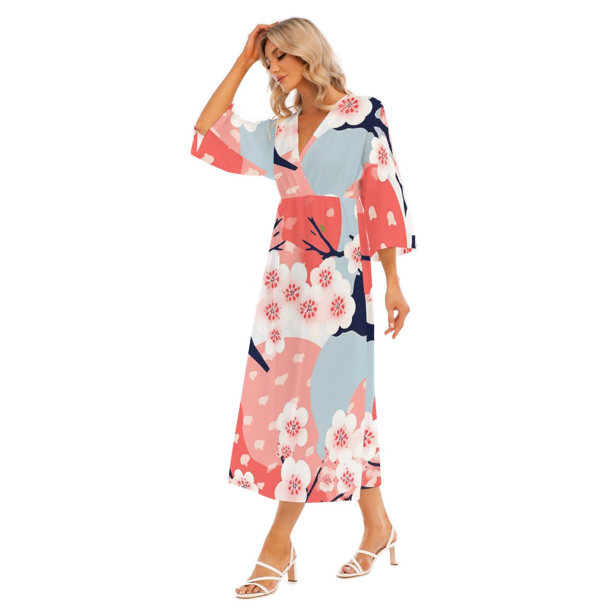 All-Over Print Women's Mid-Sleeve Long Dress
