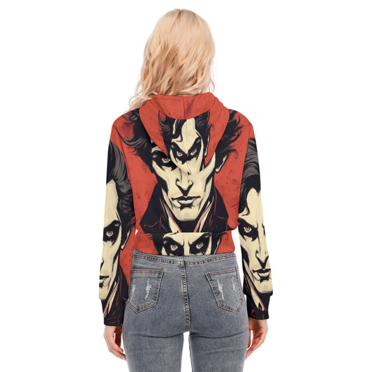 All-Over Print Women's Crop Top Hoodie With Zipper Closure
