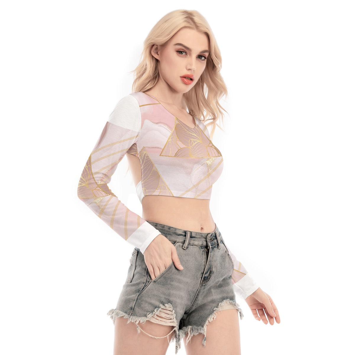 All-Over Print Women's Back Hollow T-shirt With Strap