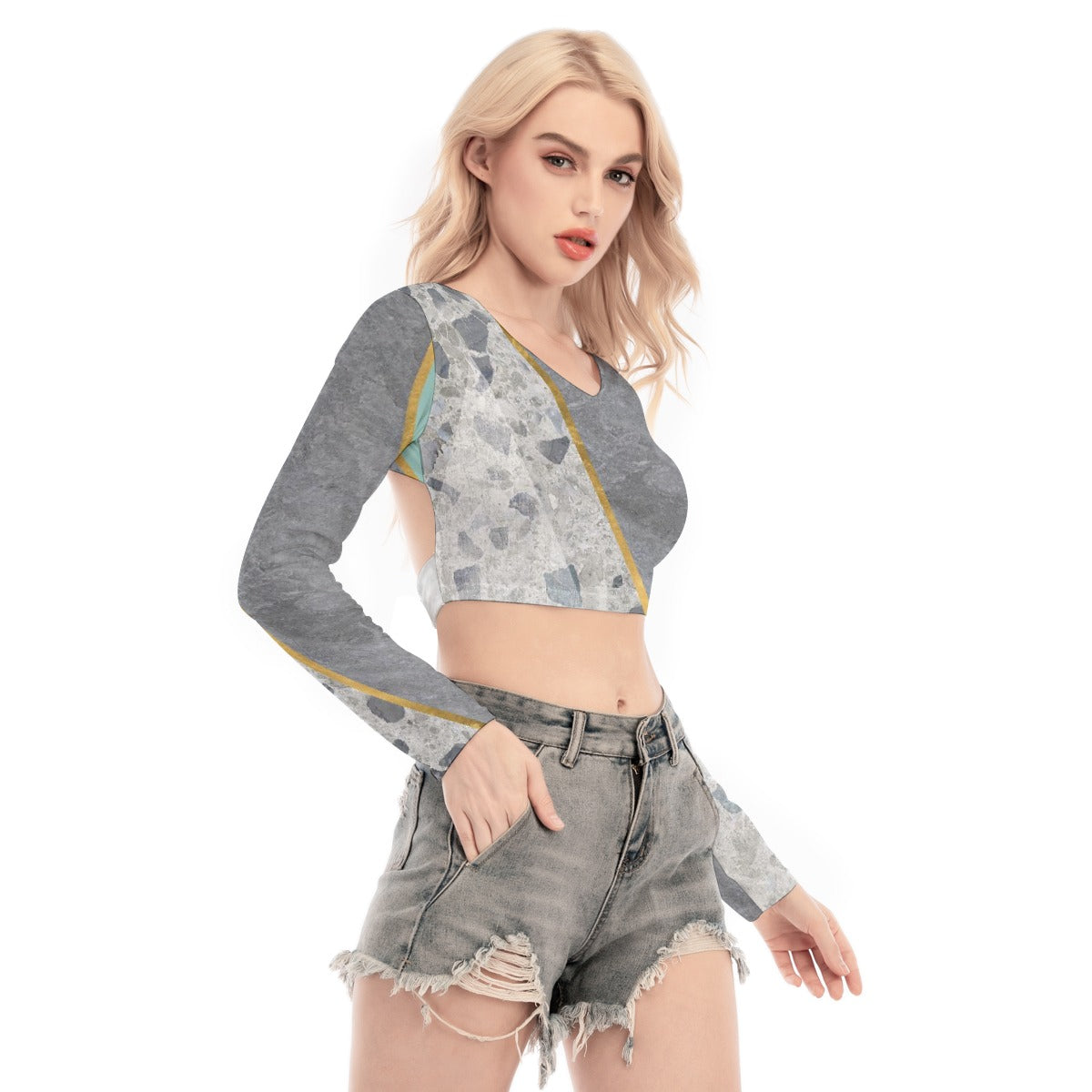 All-Over Print Women's Back Hollow T-shirt With Strap