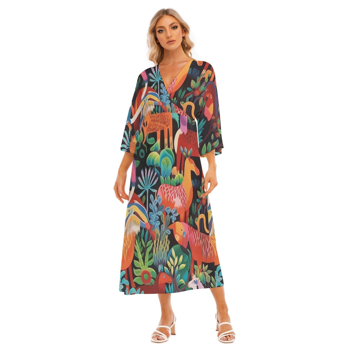 All-Over Print Women's Mid-Sleeve Long Dress
