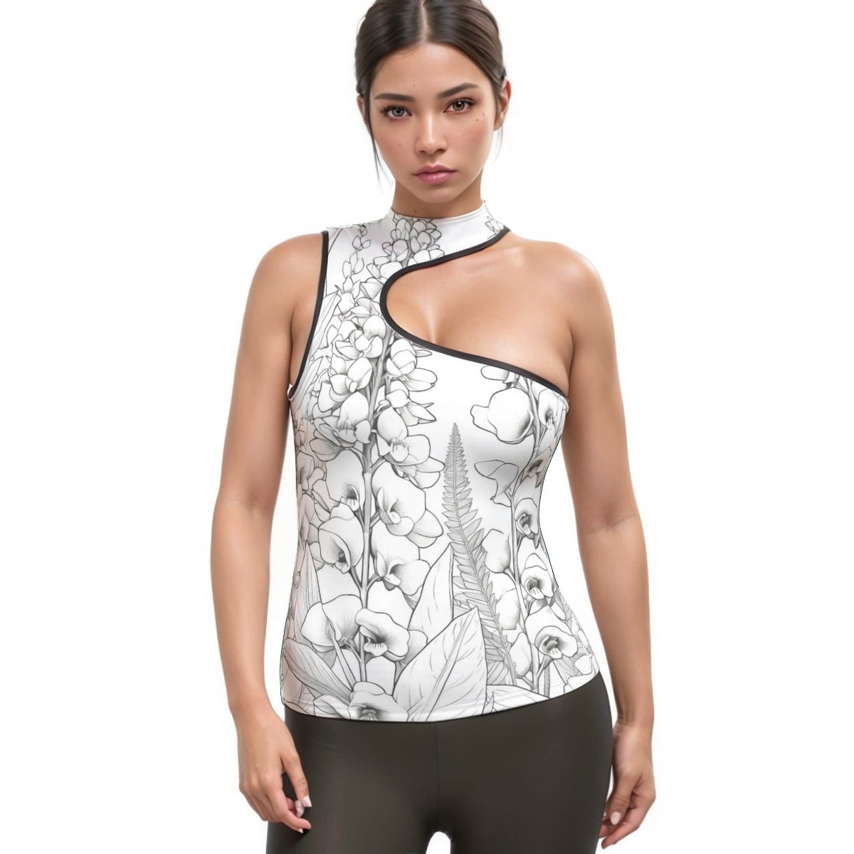 All-Over Print Women's Halter Sleeveless Asymmetrical Tank Top