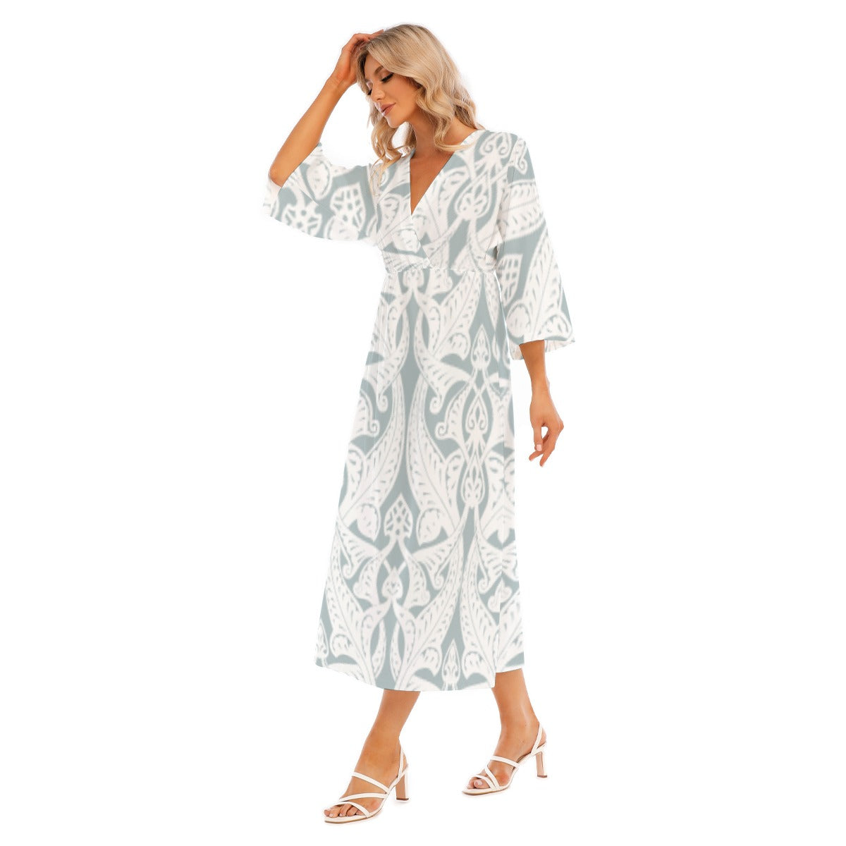 All-Over Print Women's Mid-Sleeve Long Dress