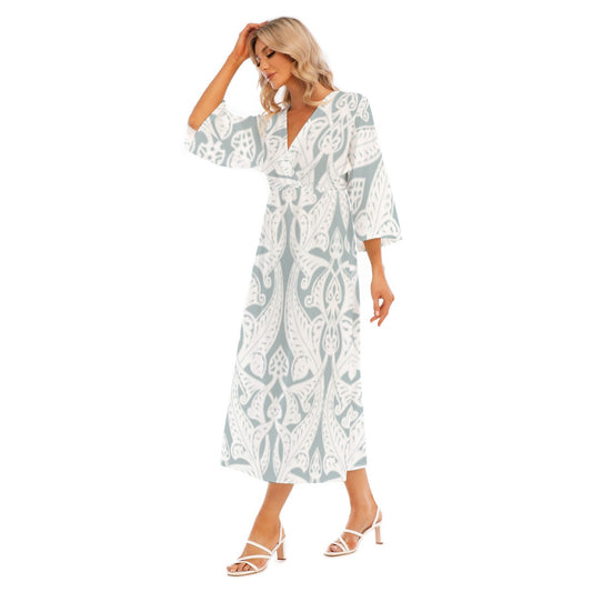 All-Over Print Women's Mid-Sleeve Long Dress