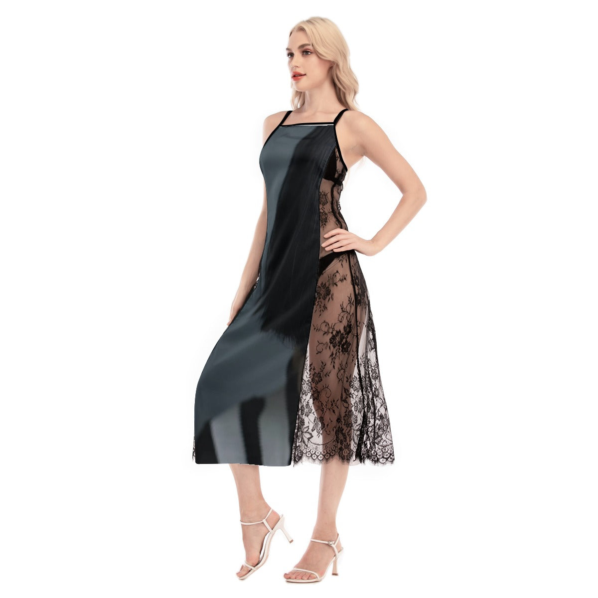 All-Over Print Women's Lace Cami Cross Back Dress