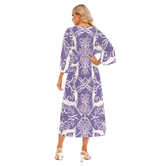 All-Over Print Women's Mid-Sleeve Long Dress
