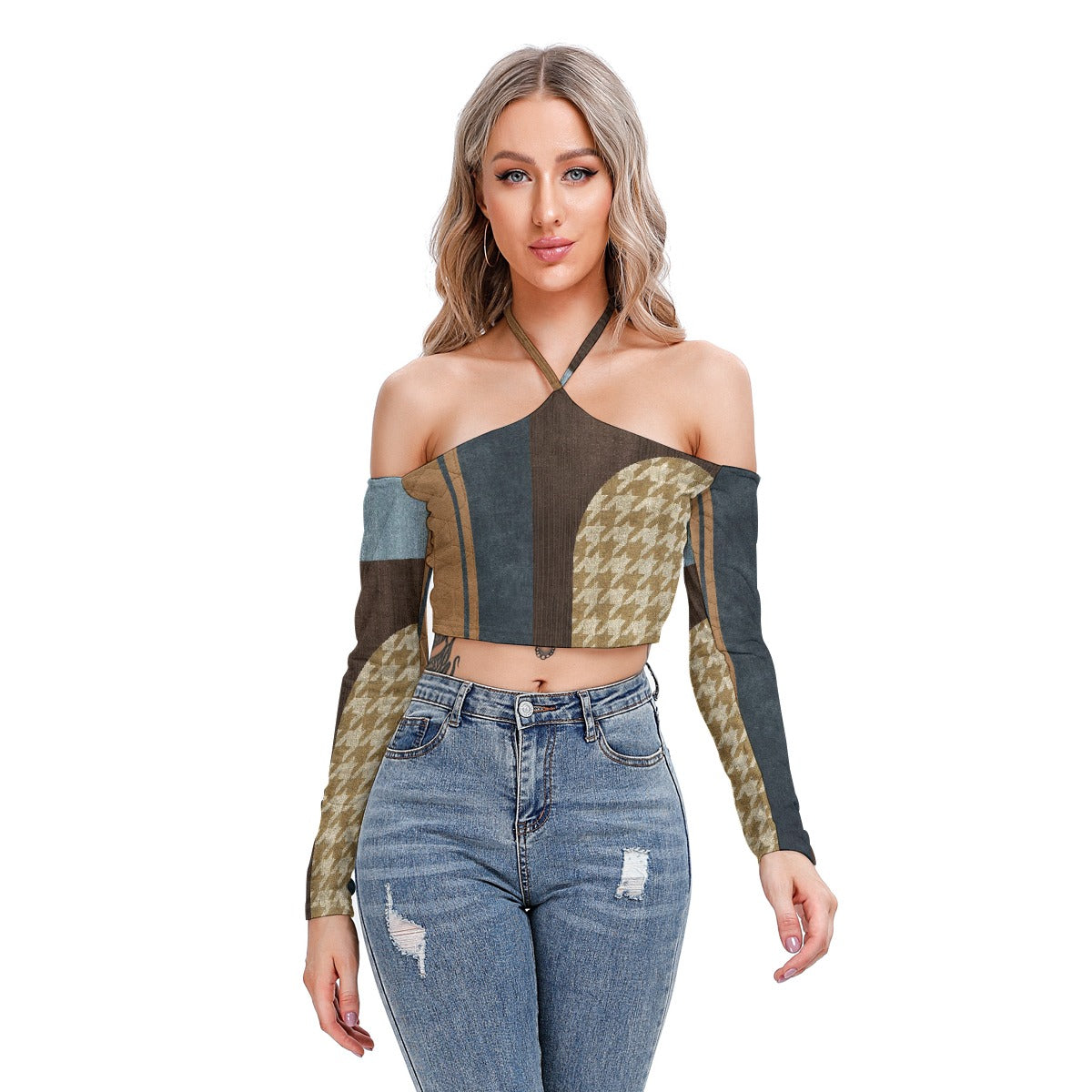 All-Over Print Women's Halter Lace-up Top