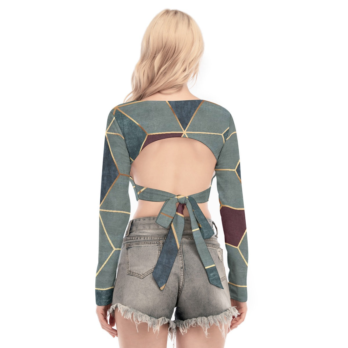 All-Over Print Women's Back Hollow T-shirt With Strap