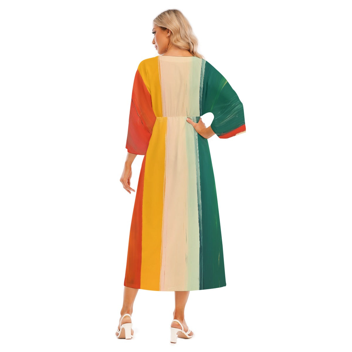 All-Over Print Women's Mid-Sleeve Long Dress