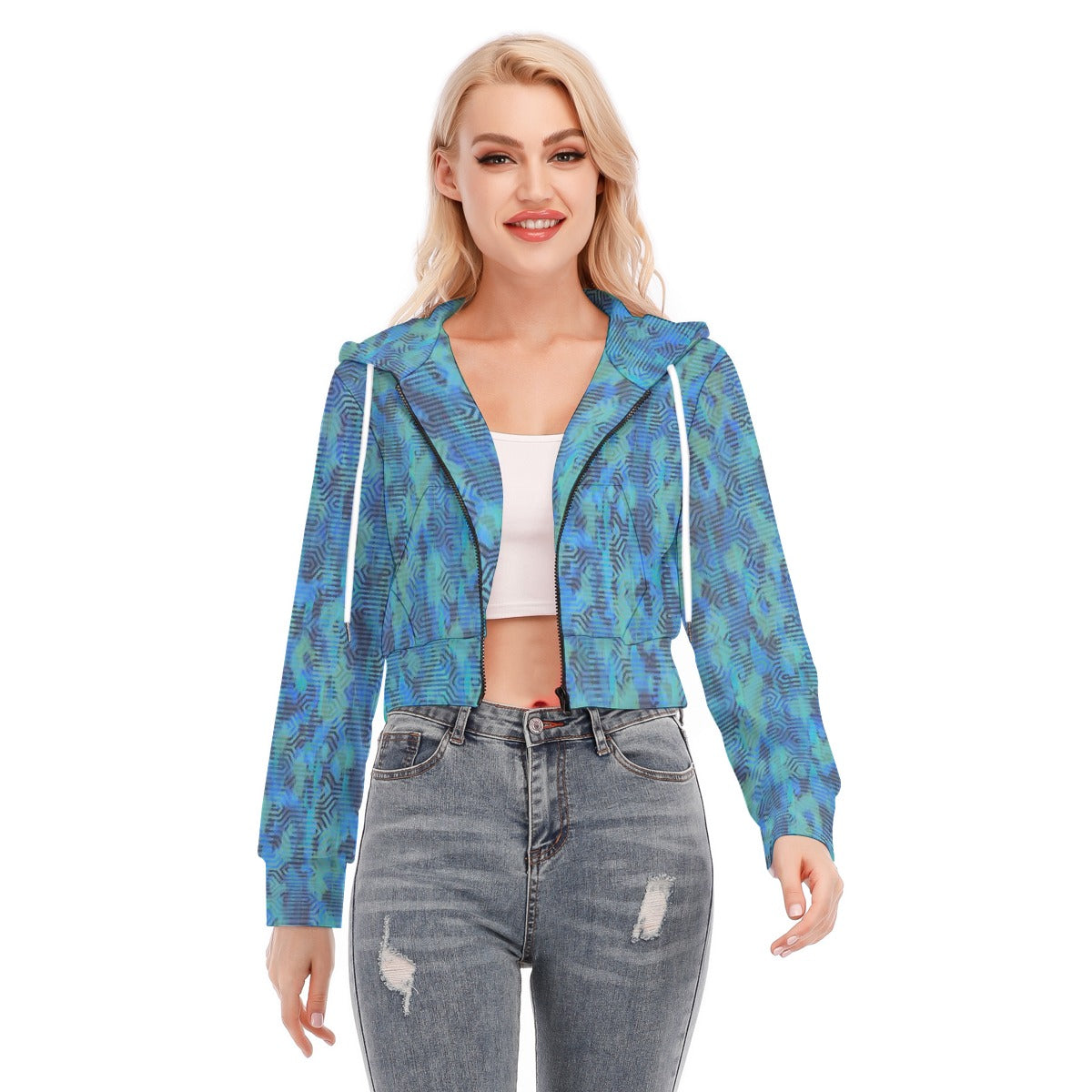 All-Over Print Women's Crop Top Hoodie With Zipper Closure