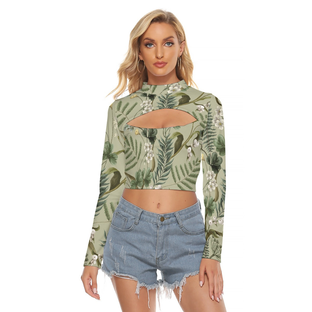 All-Over Print Women's Hollow Chest Keyhole Tight Crop Top