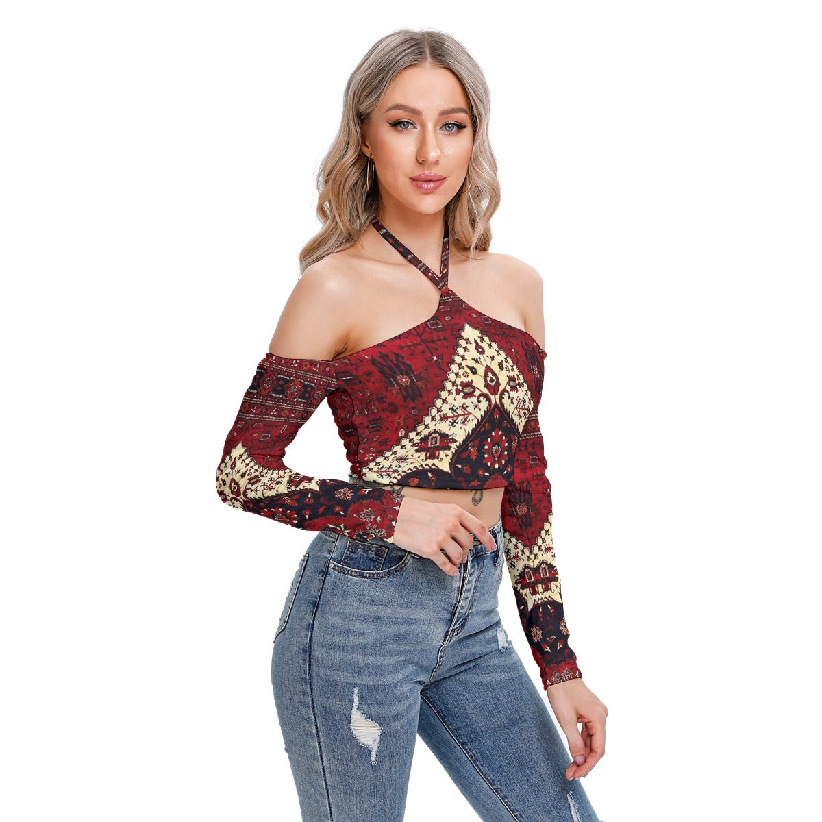 All-Over Print Women's Halter Lace-up Top